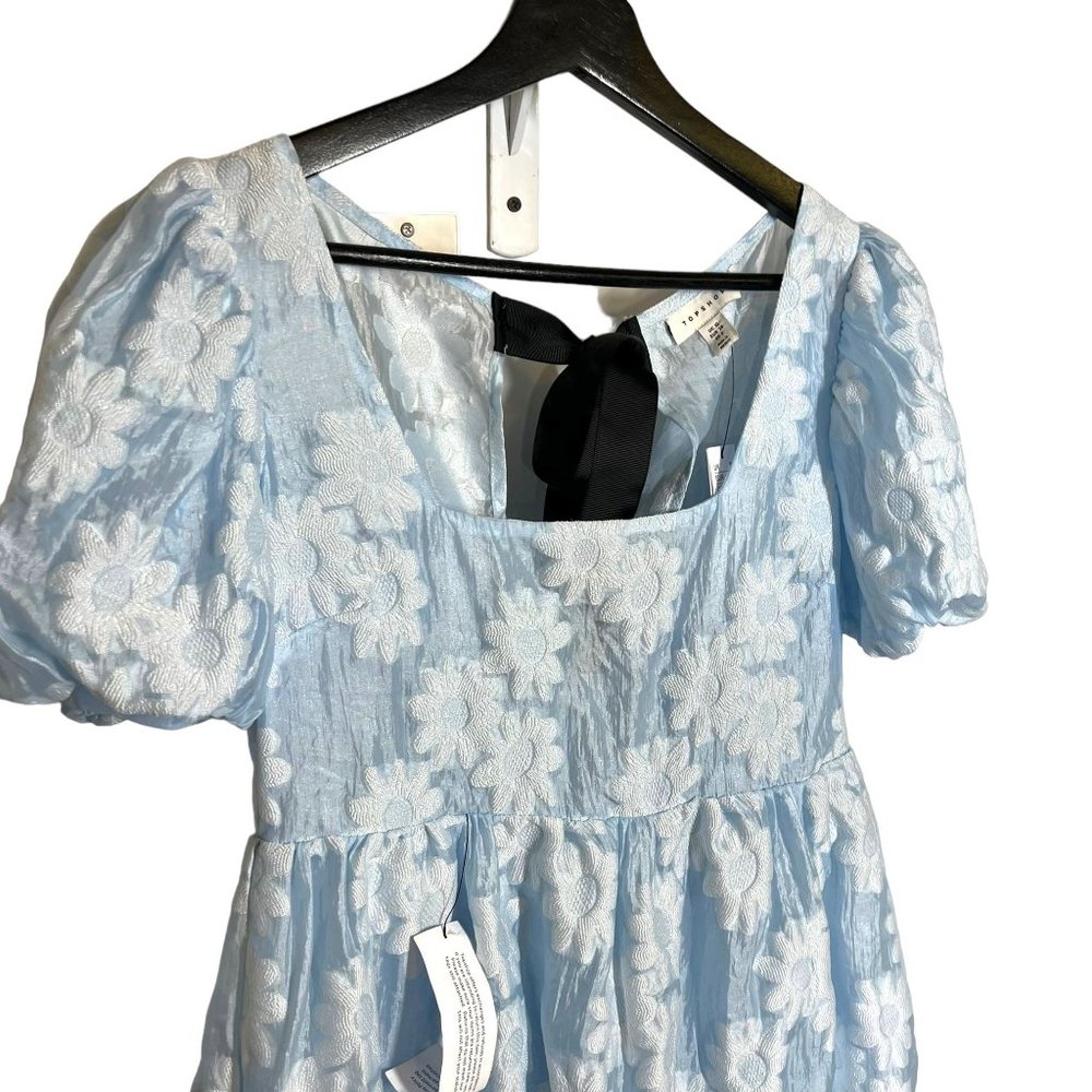 NWT Topshop Blue White Floral Sheer Babydoll Short Sleeve Dress 6 - Picture 2 of 9